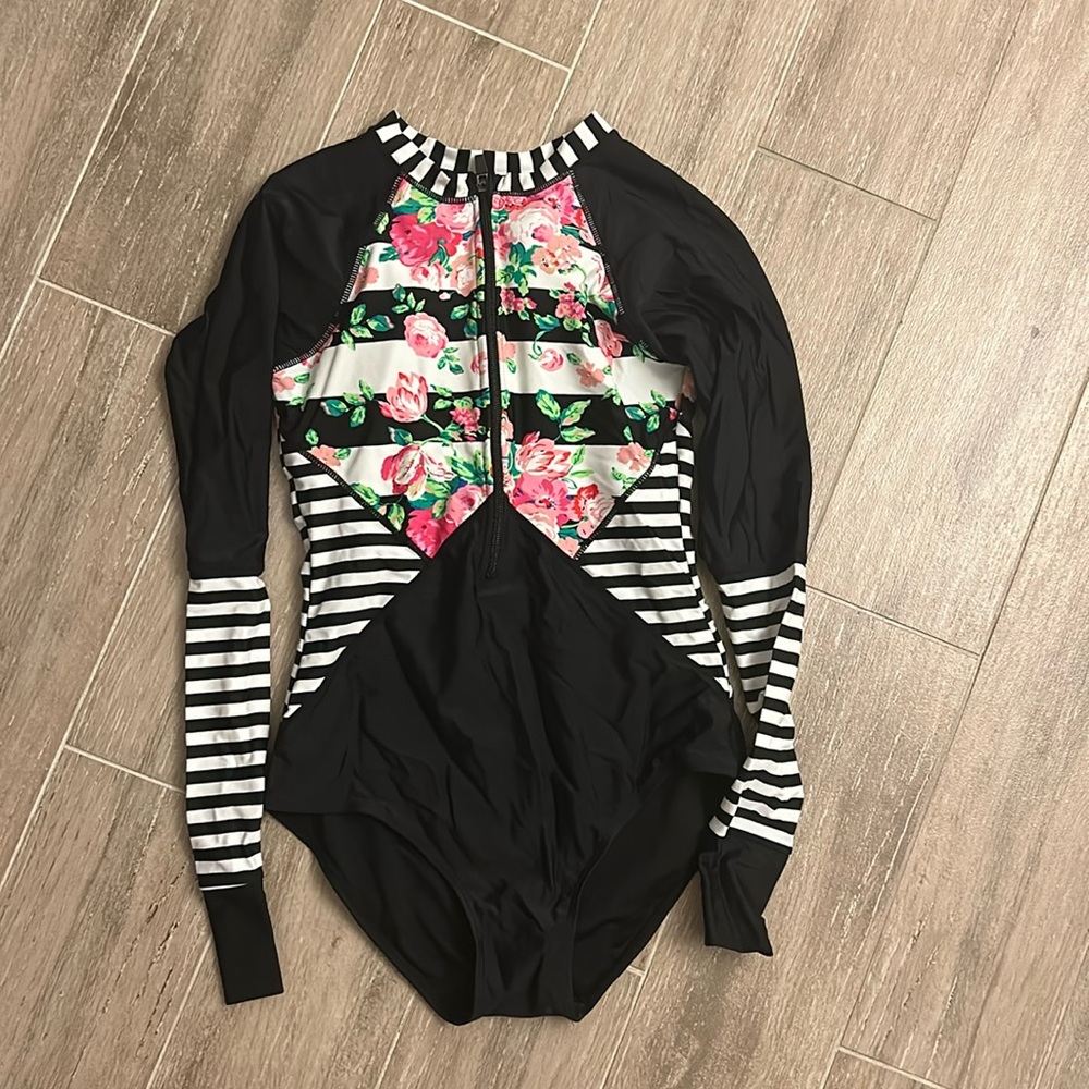 Long sleeve zip front swim suit